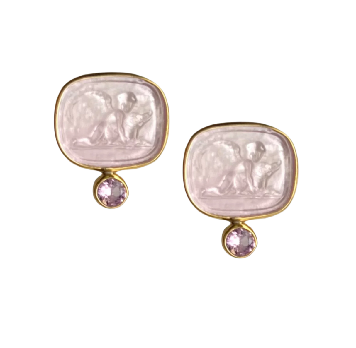 Pink Sapphire Angel Intaglio Earrings