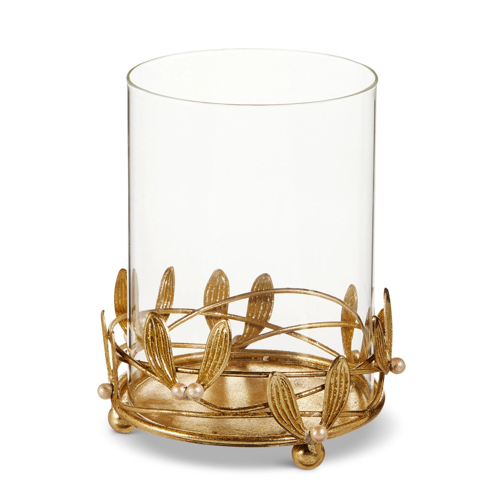 Gold Mistletoe Pillar Candle Holder
