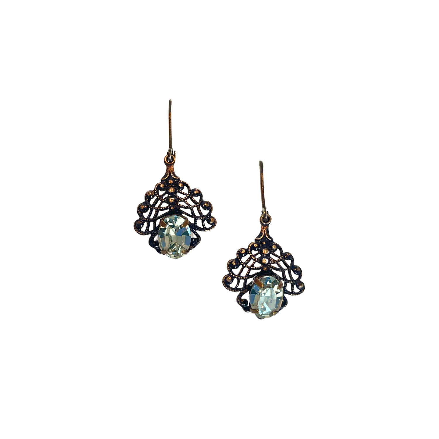 Aqua Crystal Filigree Earrings