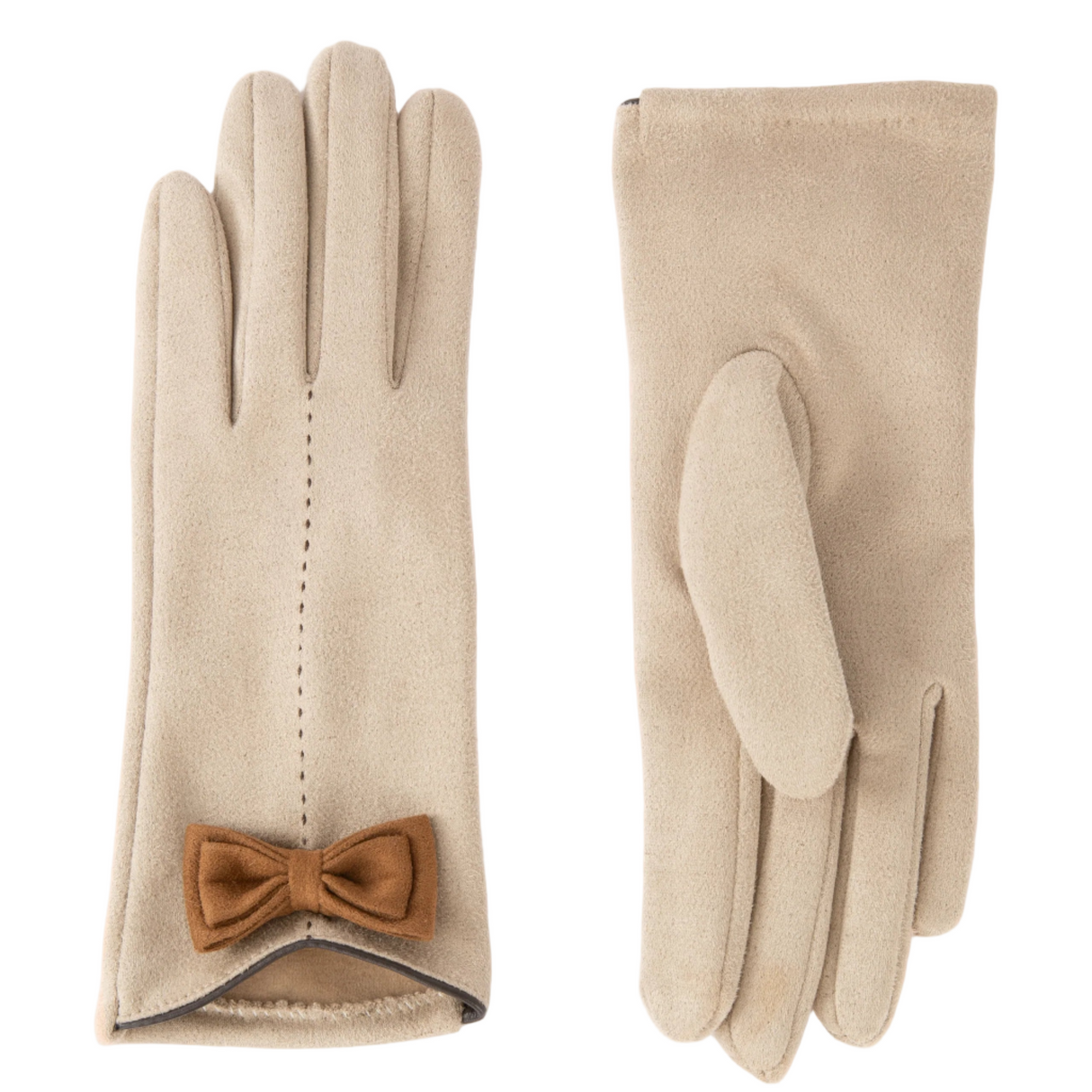Brown & Taupe Bow Gloves