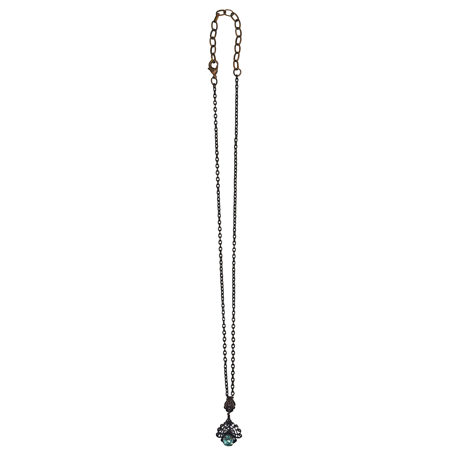 Aqua Crystal & Filigree Drop Necklace