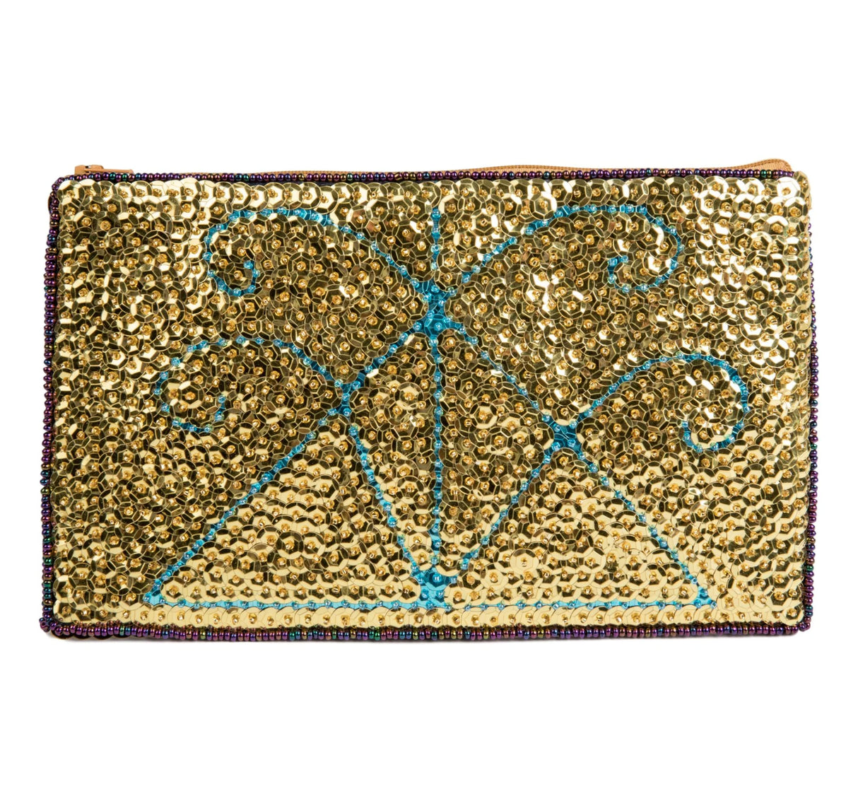 Gold & Turquoise Haitian Beaded Clutch