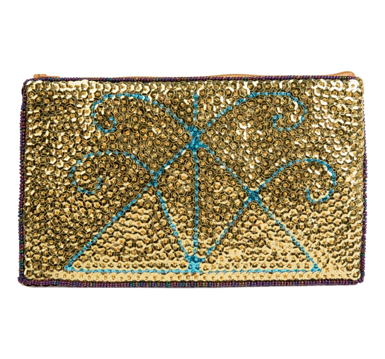 Gold & Turquoise Haitian Beaded Clutch