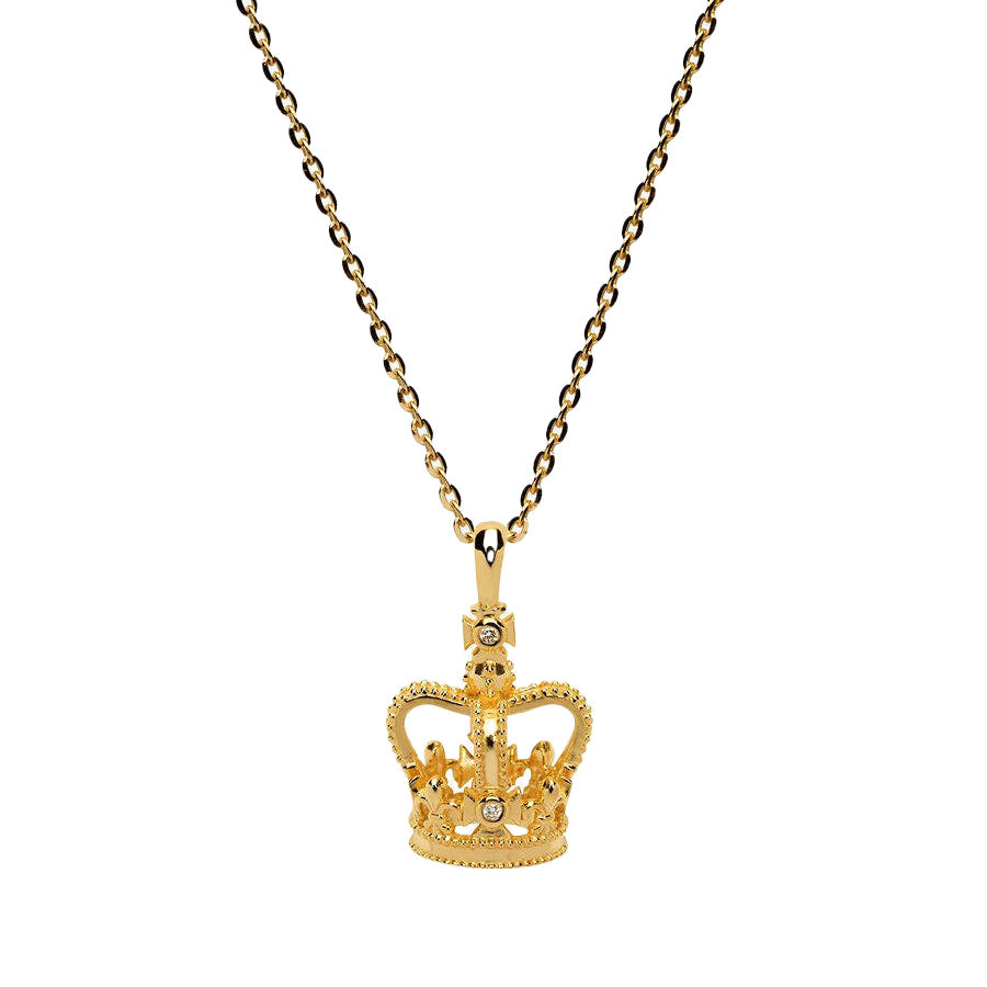 Gold Diamond Crown Charm Necklace