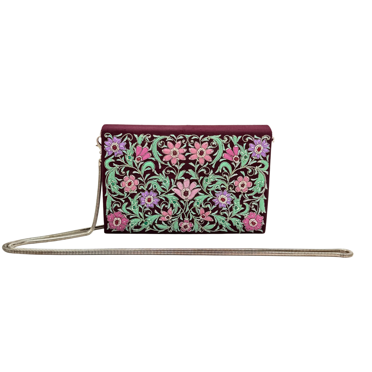 Eggplant Floral Silk Clutch