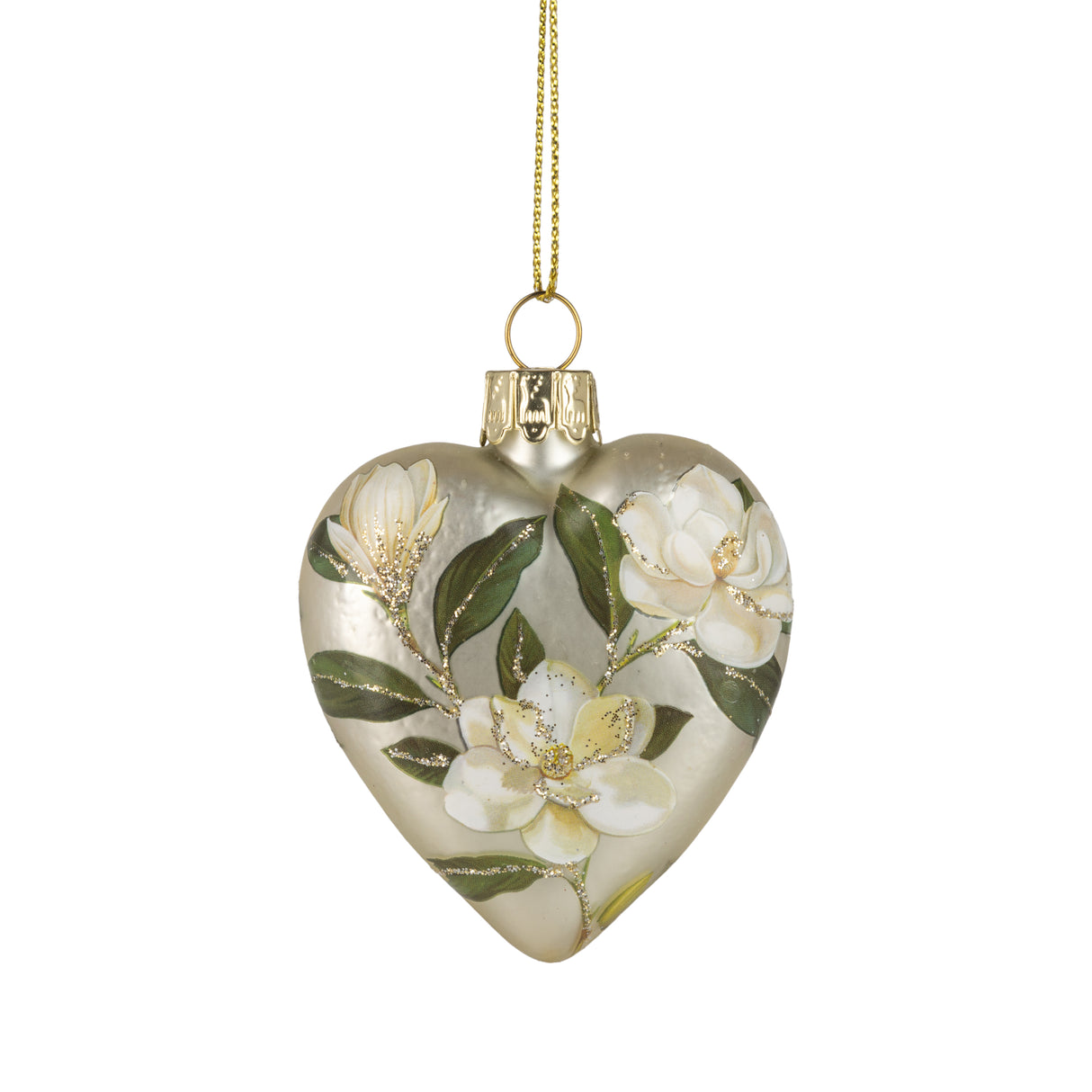 Matte Green Heart Magnolia Ornament