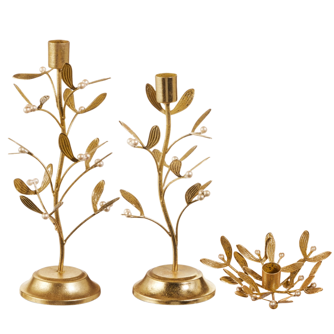 Gold Mistletoe Candlestick Holder