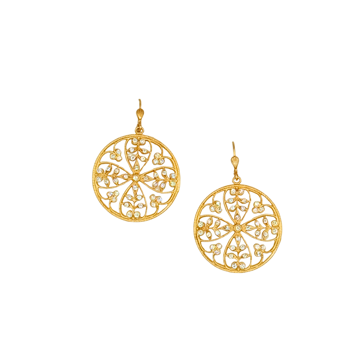 Gold & Crystal Flower Petal Earrings