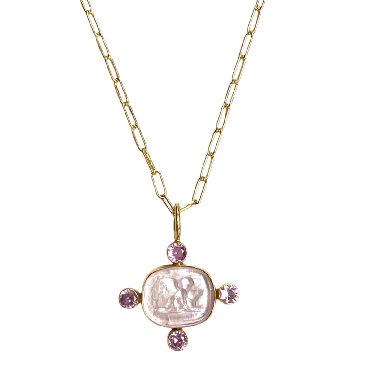 Pink Sapphire Angel Intaglio Necklace