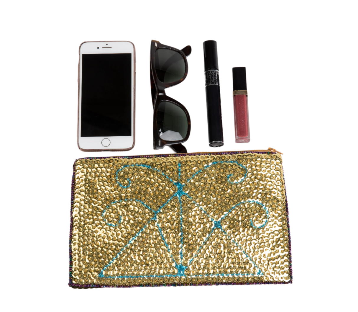 Gold & Turquoise Haitian Beaded Clutch