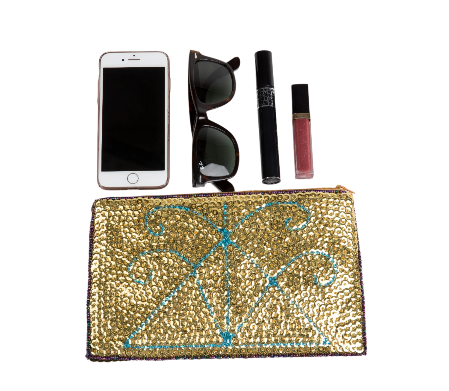 Gold & Turquoise Haitian Beaded Clutch