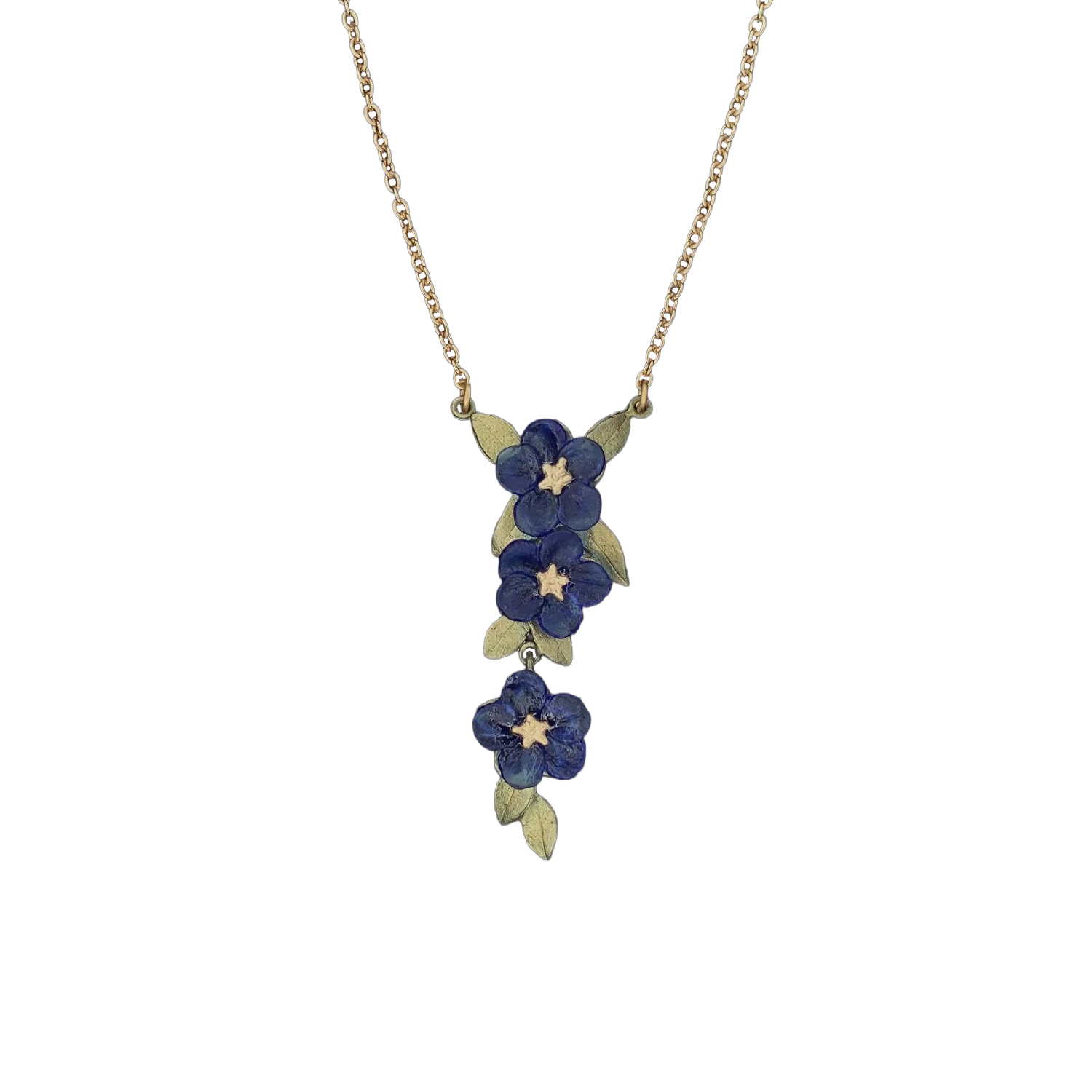 Blue Violet Triple Flower Pendant Necklace