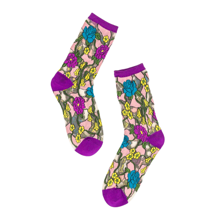 Stained Glass Floral Sheer Socks