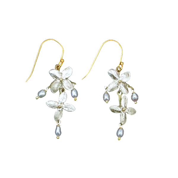 White Hydrangea Two Flower Wire Earrings