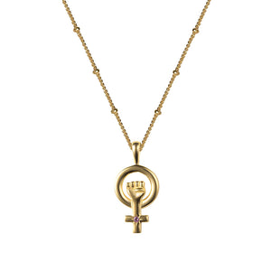 Gold Woman Power Pendant Necklace