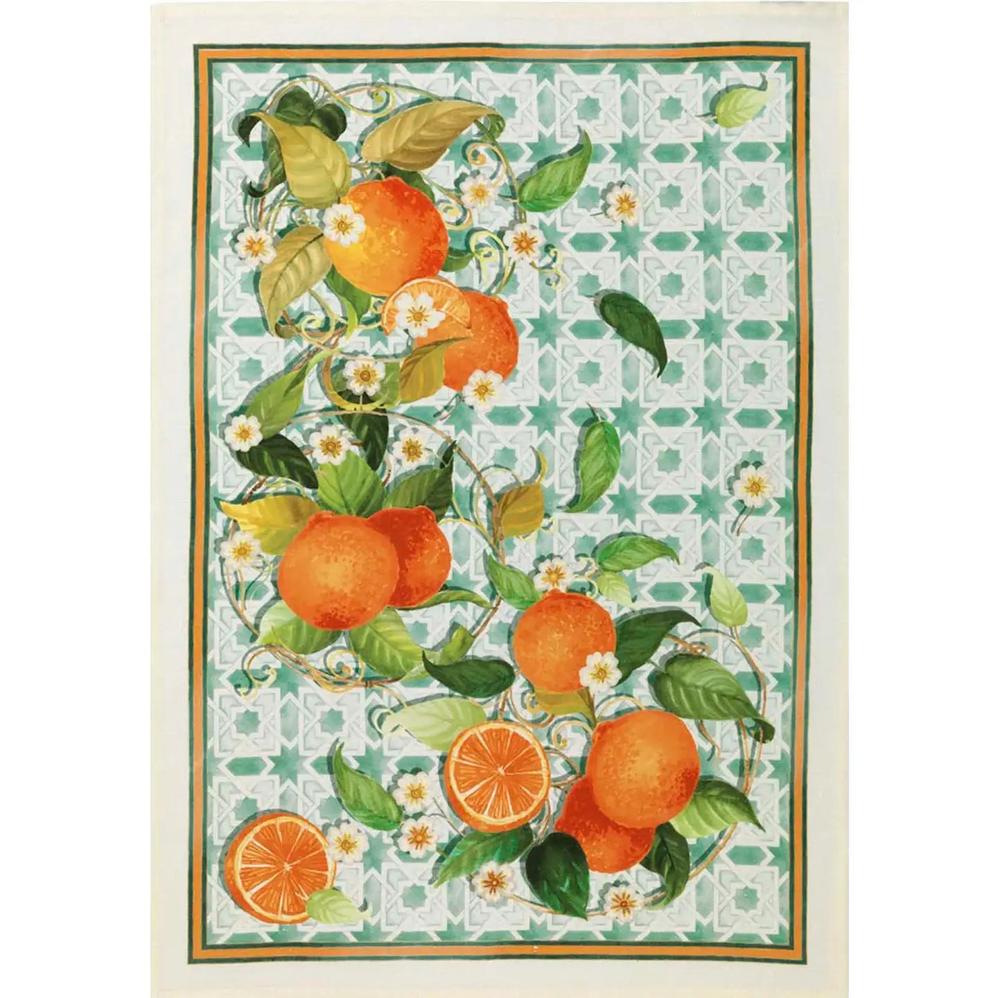 Italian Oranges Linen Tea Towel