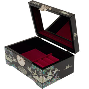 Cranes Amongst Pine Trees Mother-of-Pearl Inlaid Jewelry Box