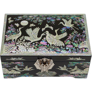 Cranes Amongst Pine Trees Mother-of-Pearl Inlaid Jewelry Box