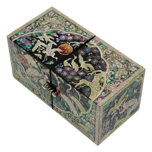 Cranes Amongst Flowers Mother of Pearl Inlaid Cube Jewelry Box