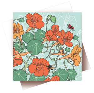 Nasturtiums with Bee & Butterfly Single Greeting Card