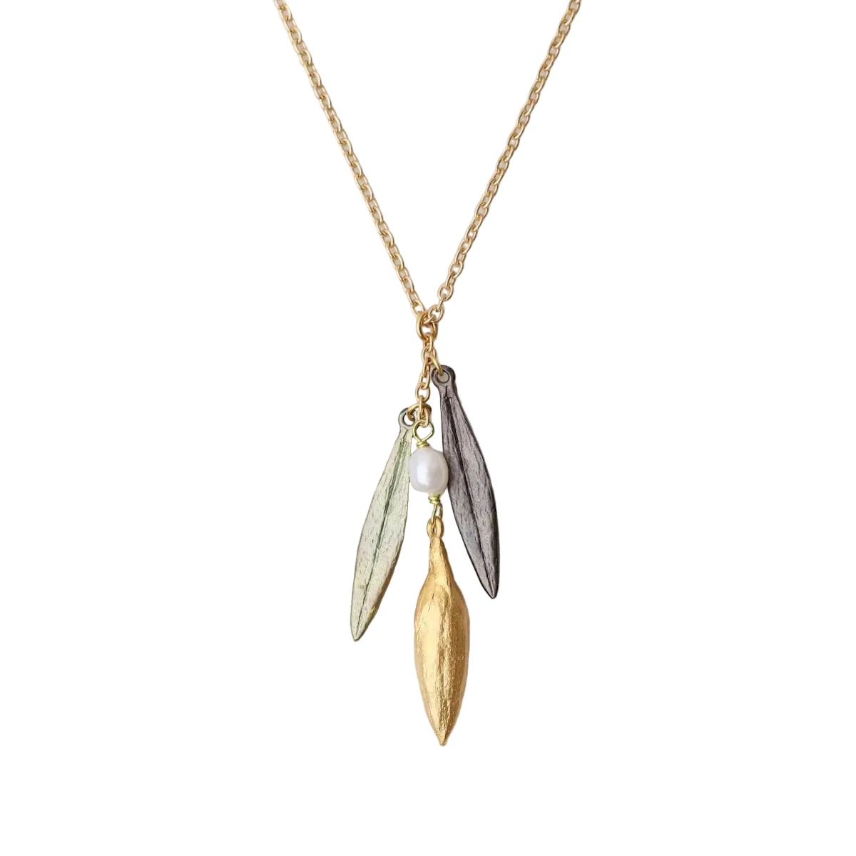 Leaf & Bud Dainty Pendant Necklace