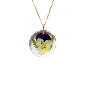 Purple & Yellow Pansy Full Moon Necklace