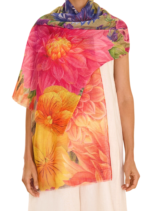 Linen Bountiful Blooms Scarf