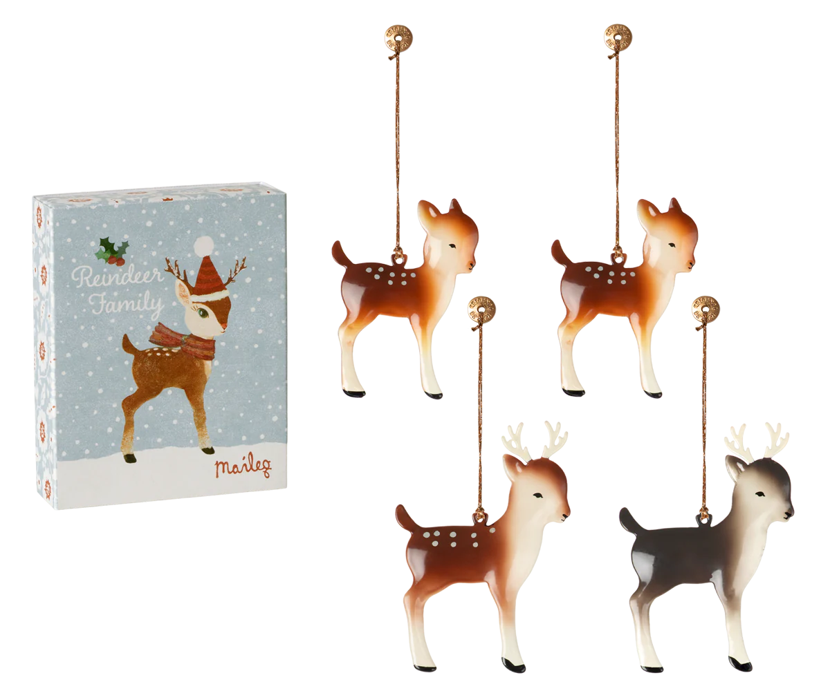 Reindeer Family Metal Ornament Set