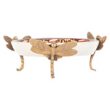 Bronze Porcelain Parrots & Dragonflies Dish