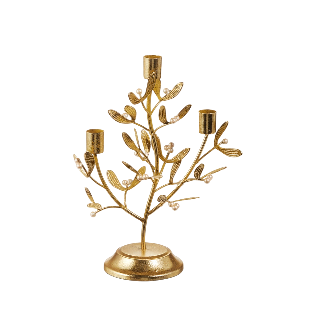 Gold Mistletoe Candelabra