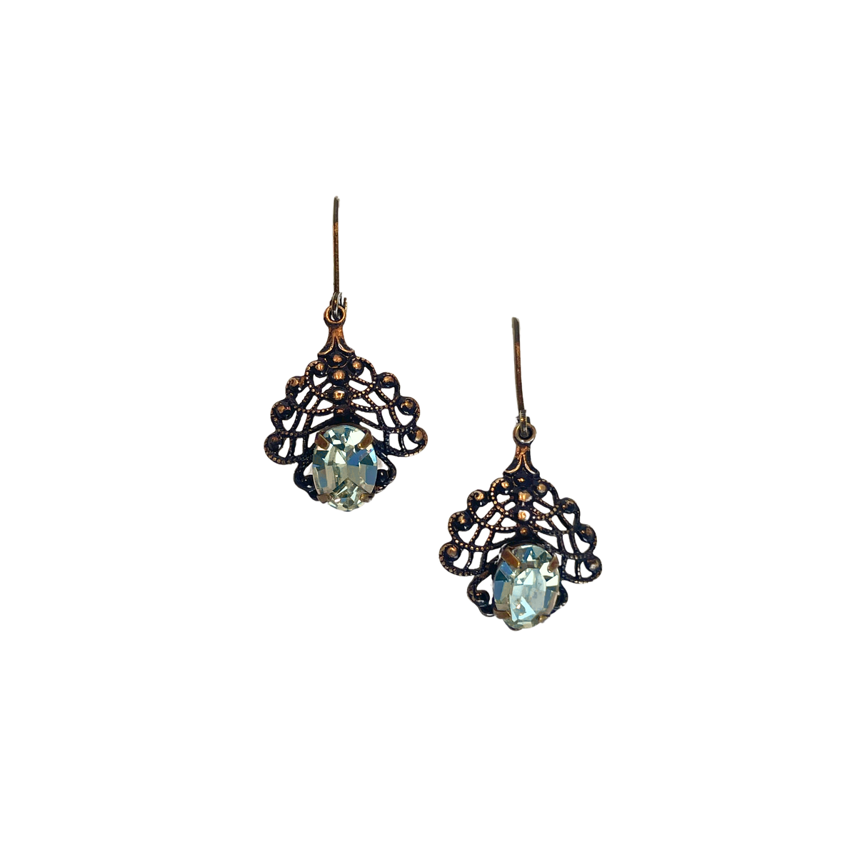 Aqua Crystal Filigree Earrings