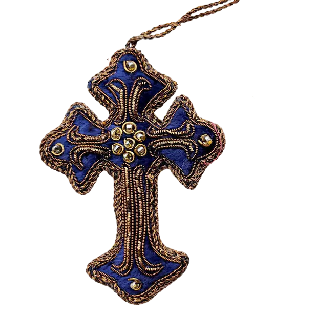 Royal Blue Velvet Cross Ornament