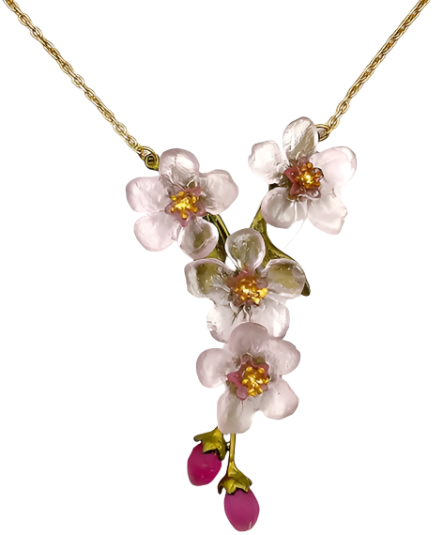 Peach Blossom Flowers Pendant Necklace