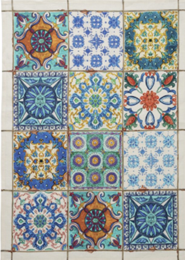 European Tiles Linen Tea Towel