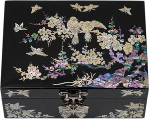 Small Birds & Plum Blossom Mother-of-Pearl Inlaid Jewelry Box