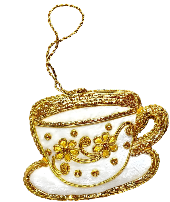 Gold & White Teacup Ornament