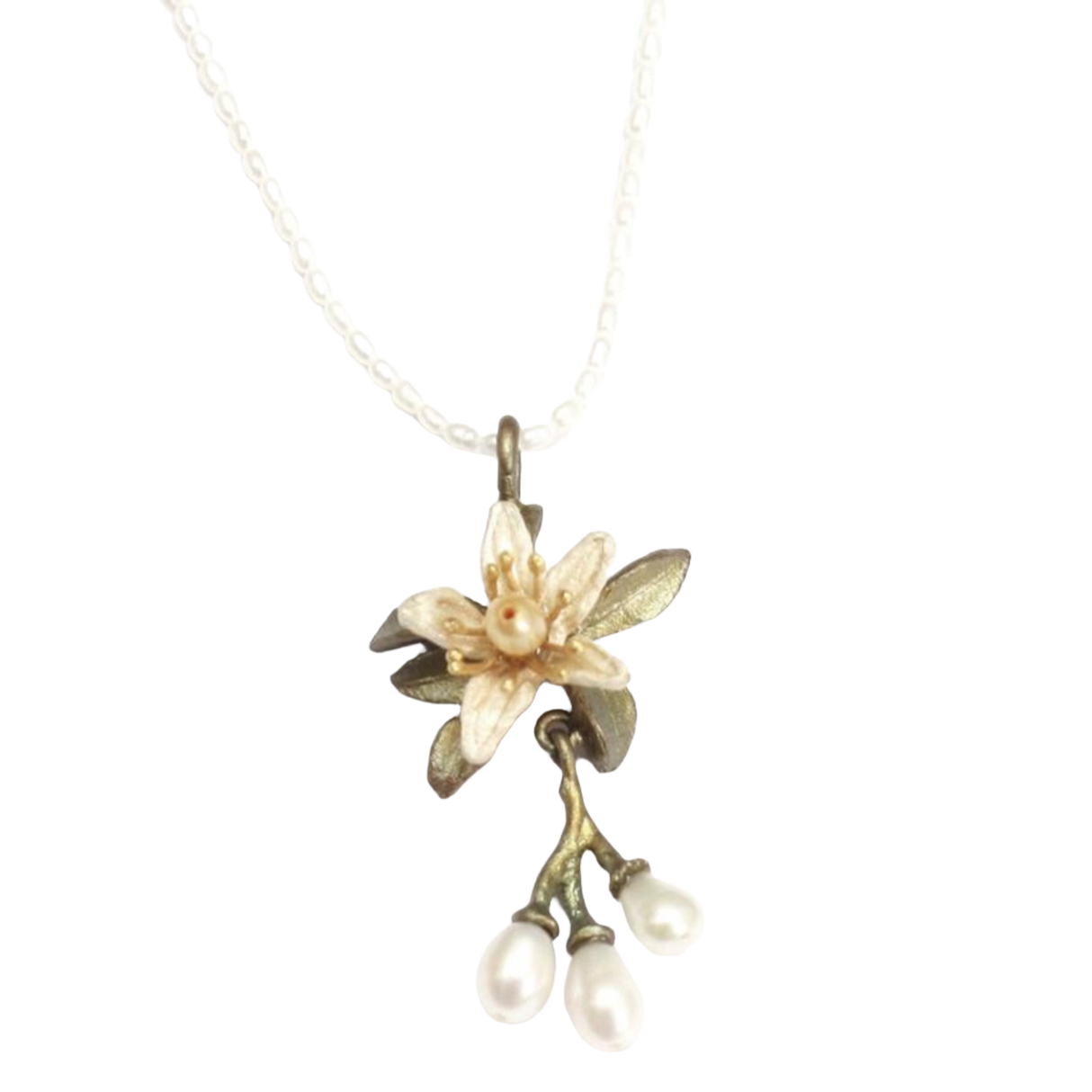 Orange Blossom & Flower Pearl Pendant Necklace