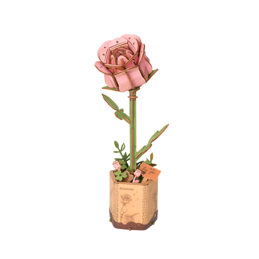 Pink Rose 3D Wooden Flower Puzzle