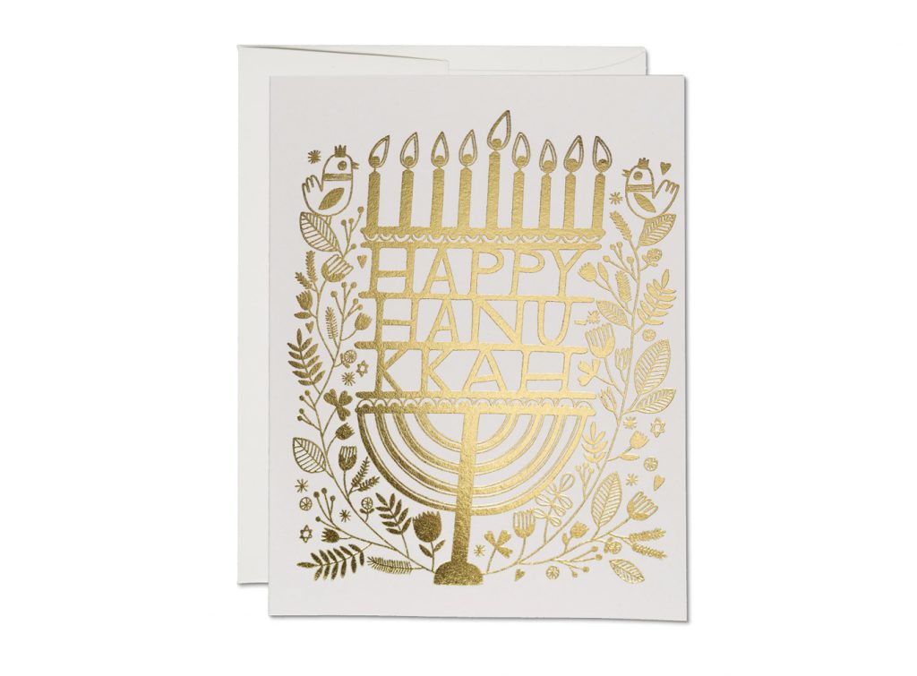 Gold Menorah Hanukkah Single Card