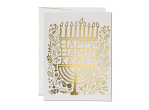 Gold Menorah Hanukkah Single Card