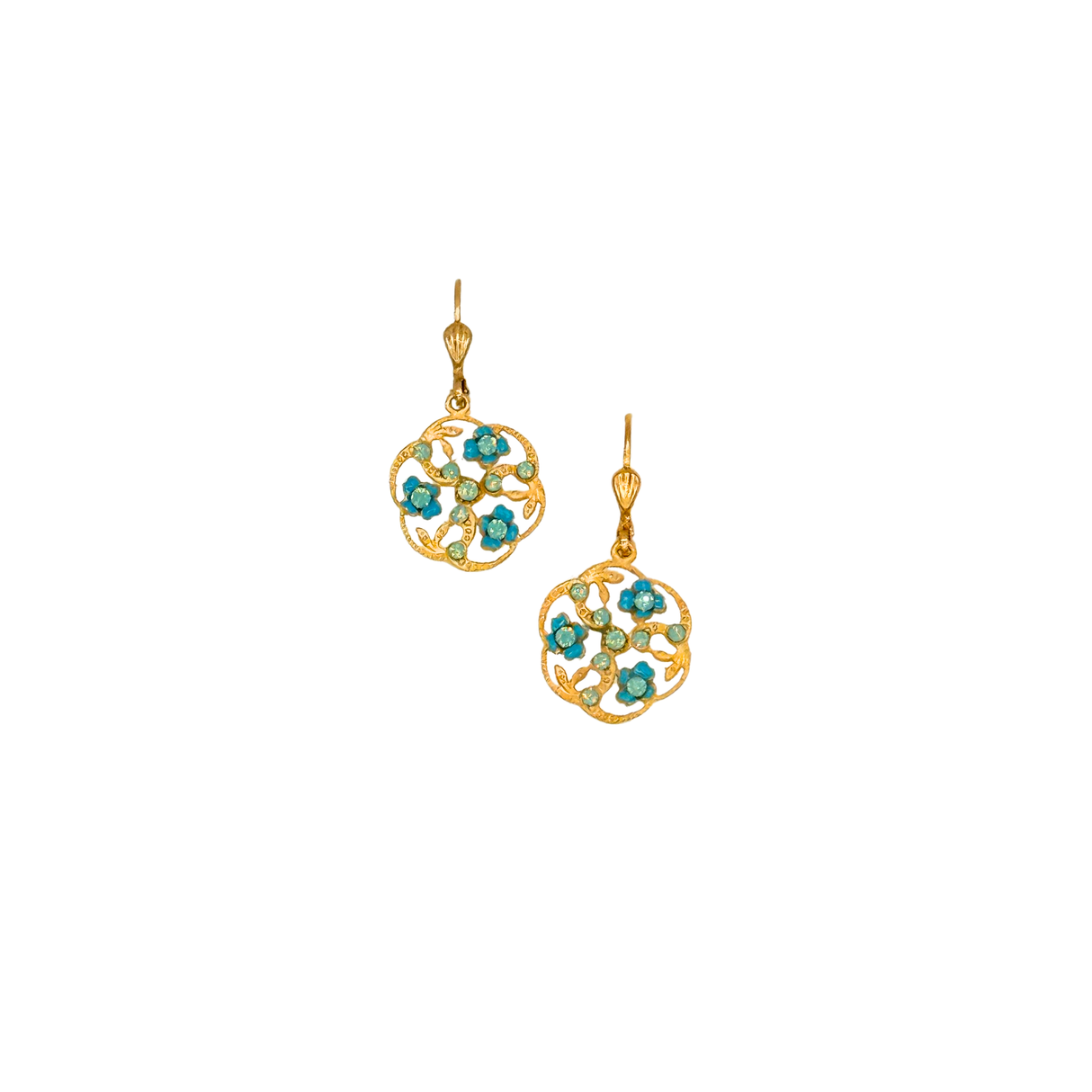 Aqua Enamel Flowers Earrings