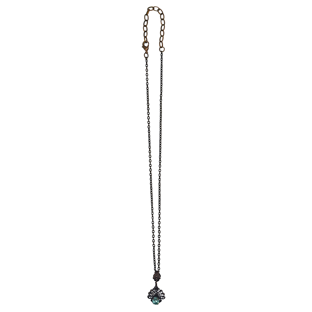 Aqua Crystal & Filigree Drop Necklace