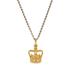 Gold Diamond Crown Charm Necklace