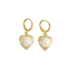 Camellia & Heart Locket Earrings