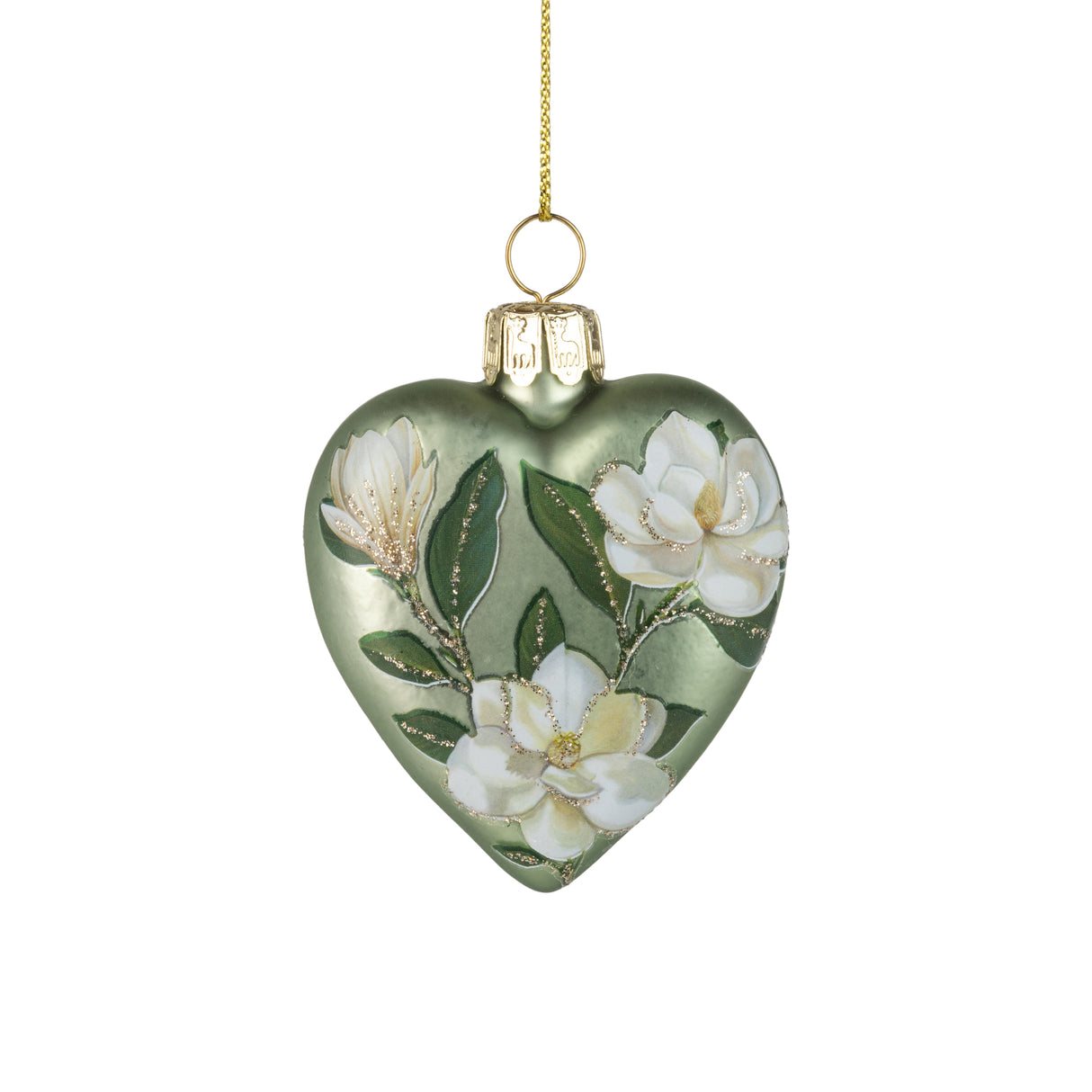 Matte Green Heart Magnolia Ornament