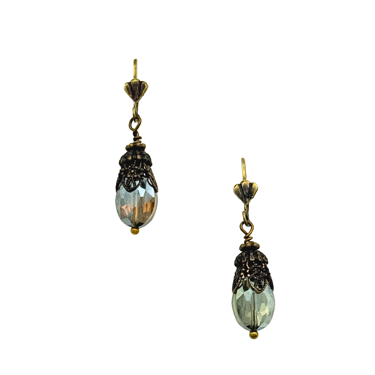 Green Crystal Filigree Drop Earrings