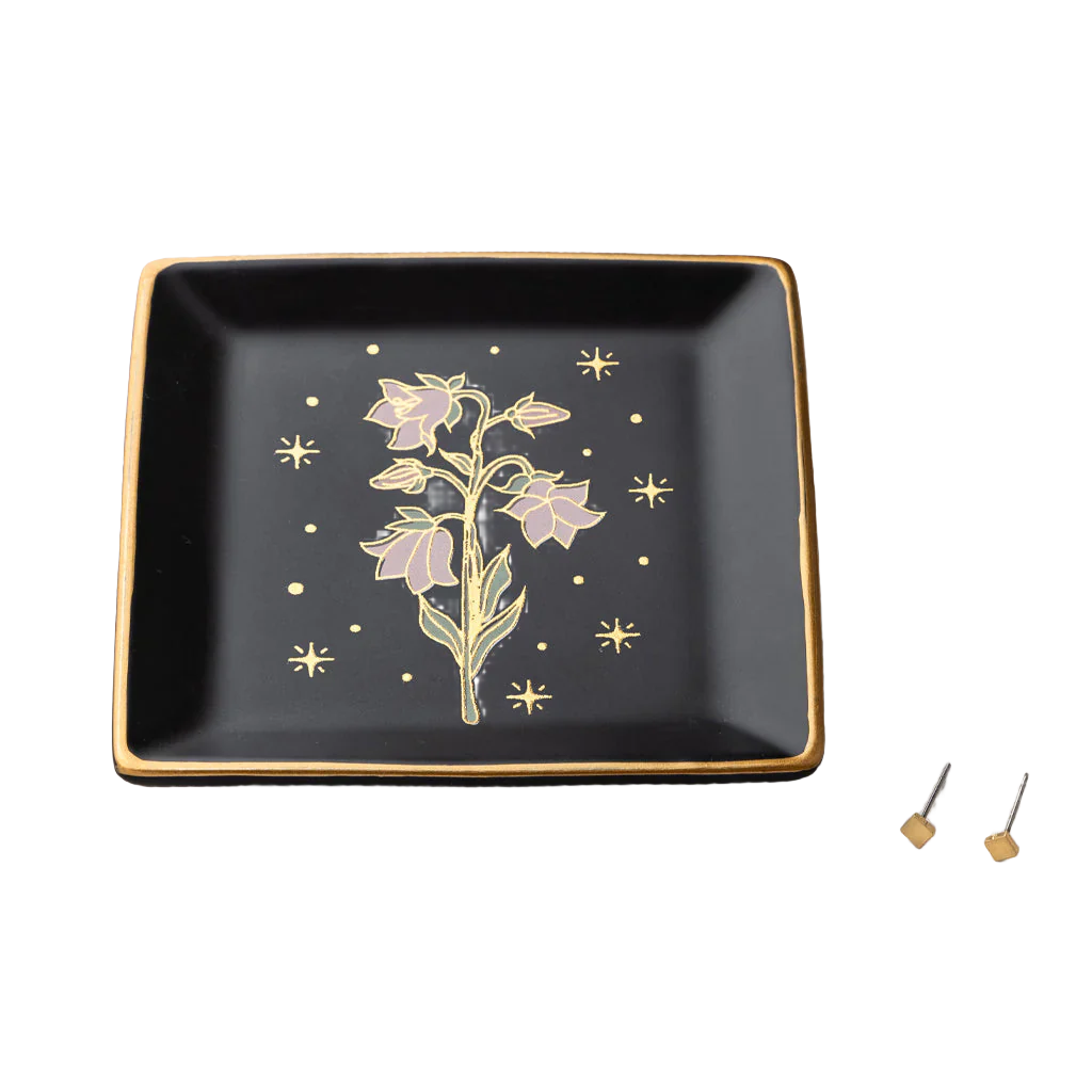 Black Flower Jewelry Dish & Stud Earring Set