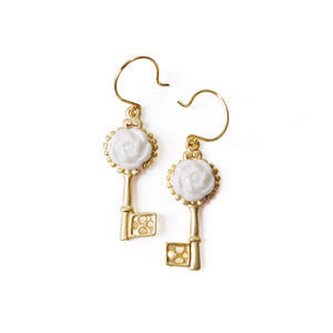 Camellia & Golden Key Earrings