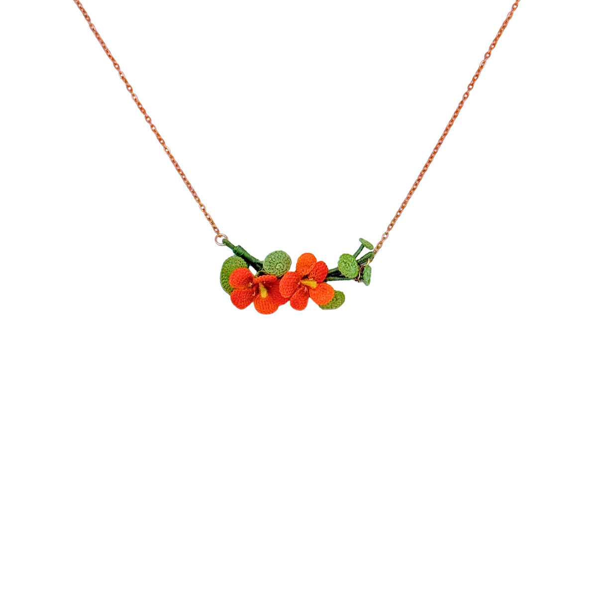 Crochet Nasturtium Bloom Cluster Necklace