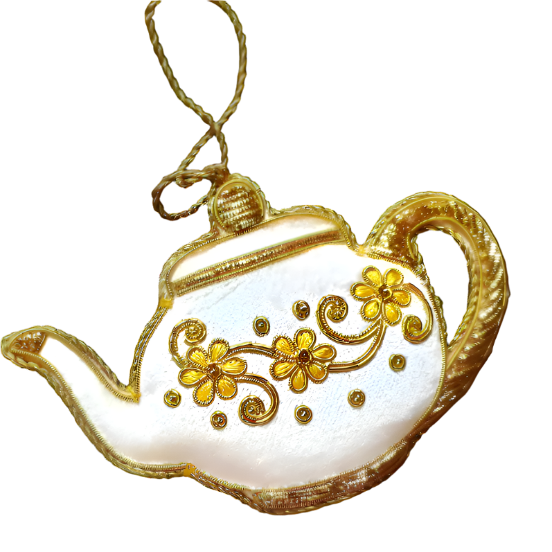 Gold & White Teapot Ornament